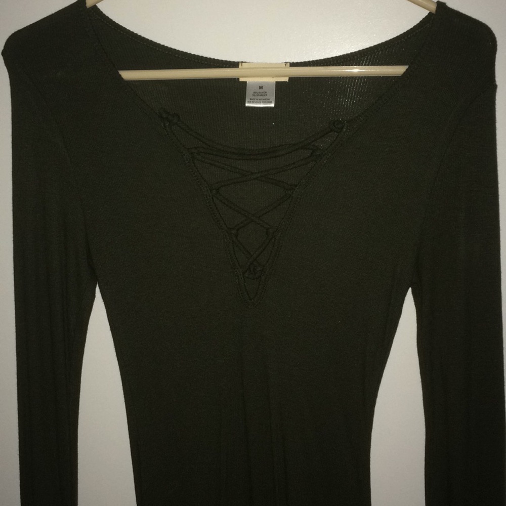 Tight, long sleeve, army green dress
